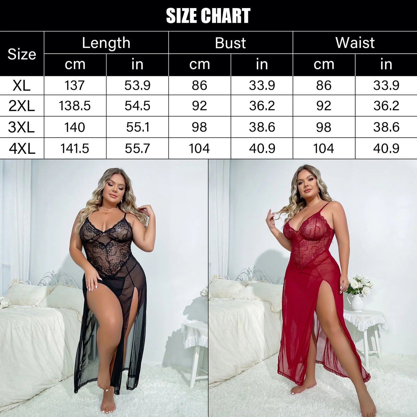 Lingerie for Women plus Size, Babydoll Womens Lingerie Set, Sleeveless Chemise Nightwear Size in XL 2XL 3XL 4XL, Black