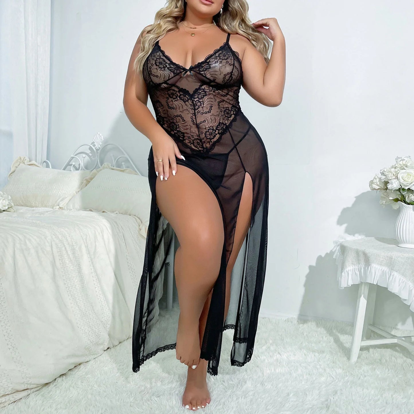 Lingerie for Women plus Size, Babydoll Womens Lingerie Set, Sleeveless Chemise Nightwear Size in XL 2XL 3XL 4XL, Black