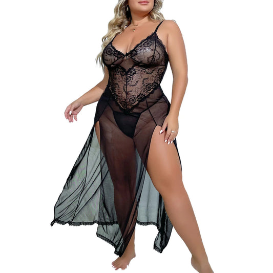 Lingerie for Women plus Size，  Babydoll Womens Lingerie Set， Sleeveless Chemise Nightwear Size in XL 2XL 3XL 4XL, Black